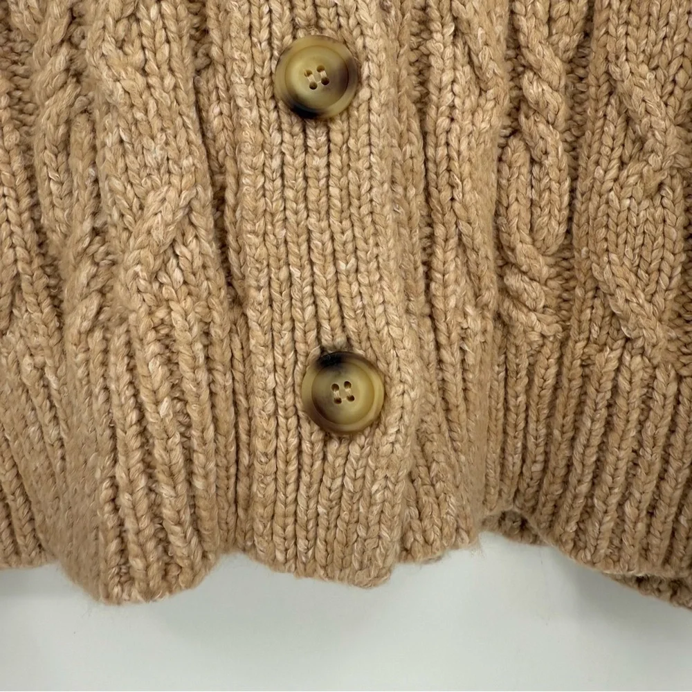ATM Chunky Cable Knit Melillo Wool & Cotton Blend V-Neck Cardigan Sweater Size M